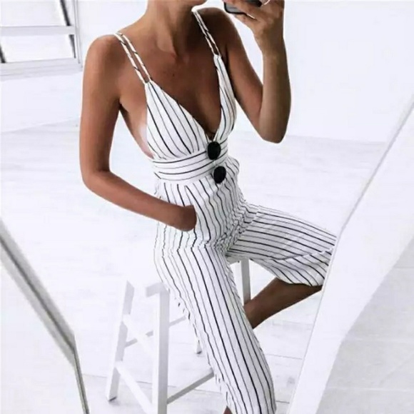 💲Last Ones🎉Stripe Crop Pant Playsuit Jumpsuit - Picture 2 of 4